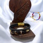 Bracelet pierre semi-precieuse cuir  TIGRI noir